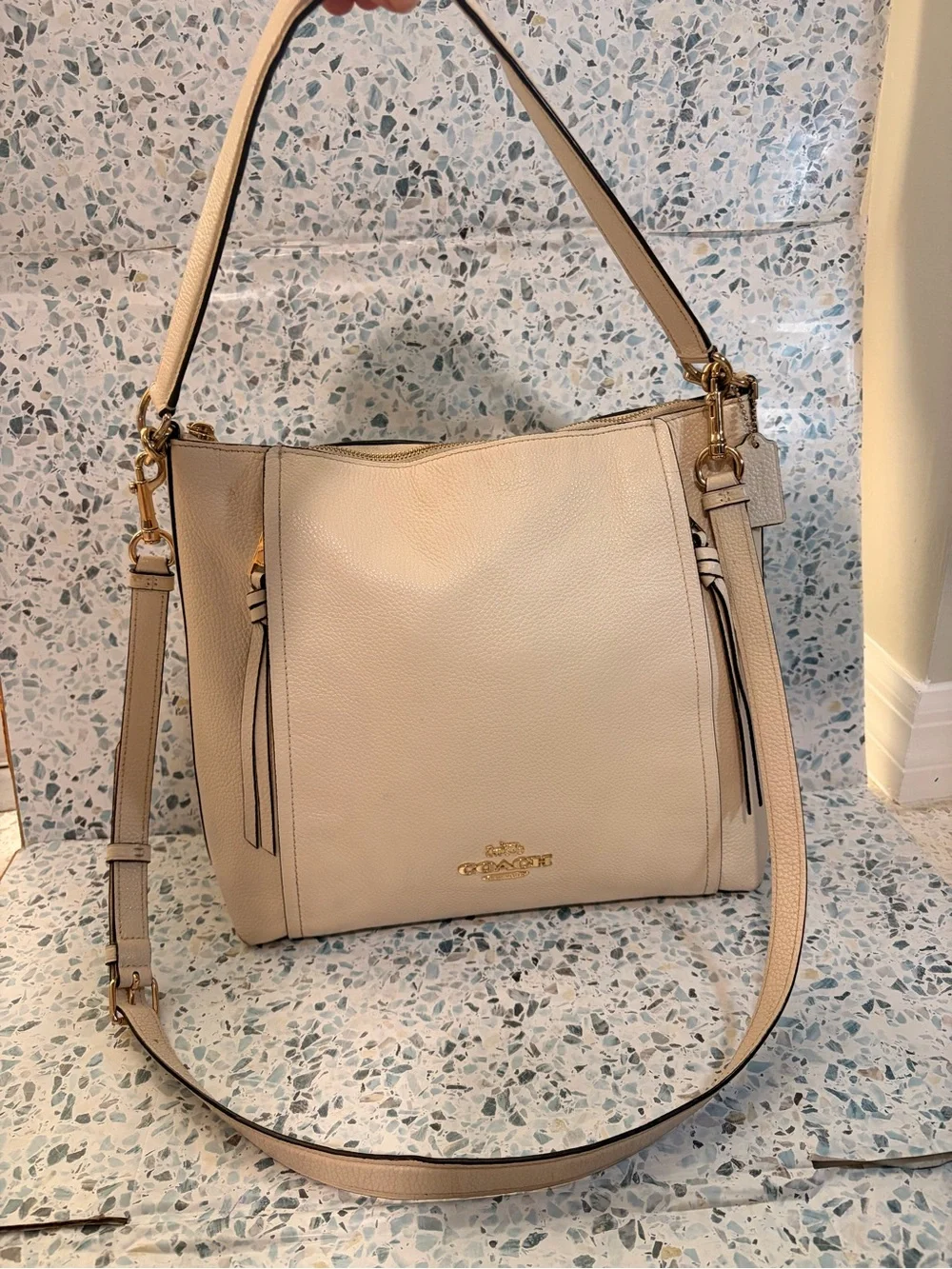 Coach Marlon Hobo Chalk Pebble Leather Crossbody F79994